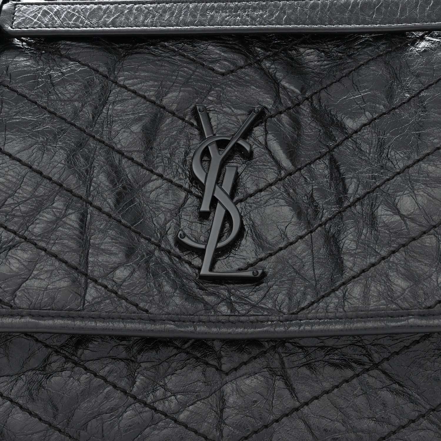 Saint Laurent Crinkled Calfskin Matelasse Monogram Medium Niki Chain Satchel Black 8 of 12