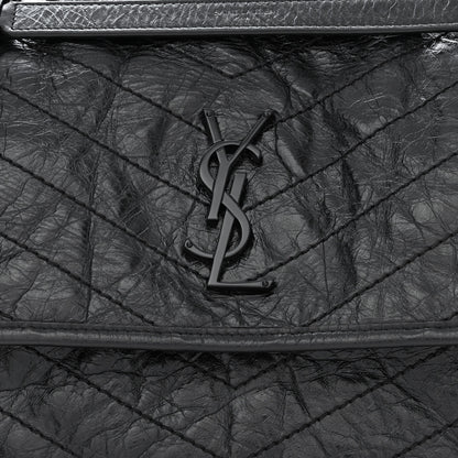 Saint Laurent Crinkled Calfskin Matelasse Monogram Medium Niki Chain Satchel Black 8 of 12