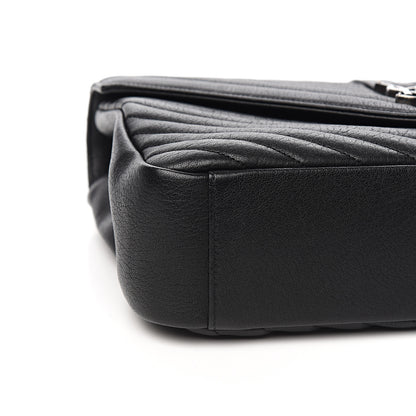 Saint Laurent Sheepskin Matelasse Chevron Monogram Large College Satchel Black 6 of 8