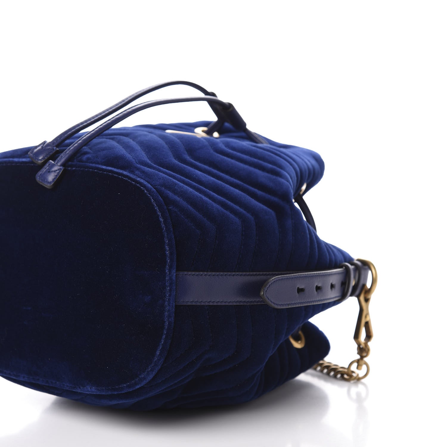 Gucci Velvet Matelasse GG Marmont Bucket Bag Cobalt Blue 6 of 10