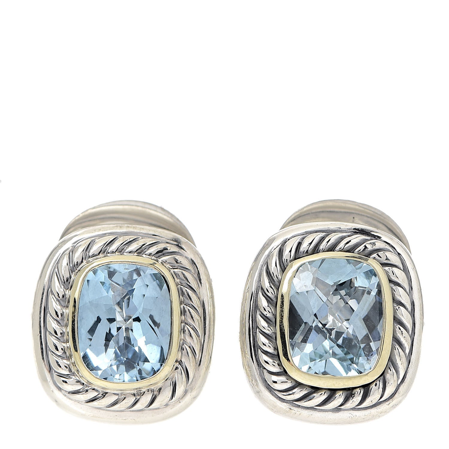 David Yurman Sterling Silver 14K Yellow Gold Blue Topaz Albion Earrings 1 of 4