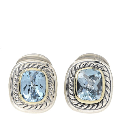 David Yurman Sterling Silver 14K Yellow Gold Blue Topaz Albion Earrings 1 of 4