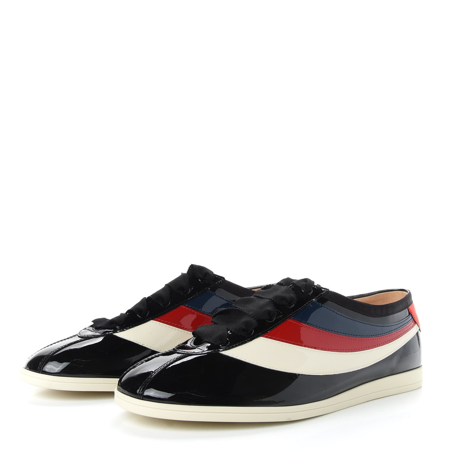 Gucci Patent Calfskin Mens Web Falacer Sneakers 8 Black 3 of 10