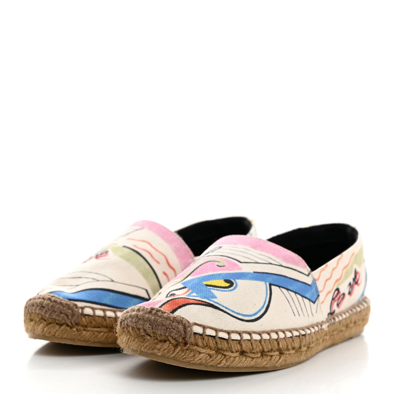Saint Laurent Canvas Love Print Elba Logo Embroidered Espadrilles 38 Multicolor 3 of 9