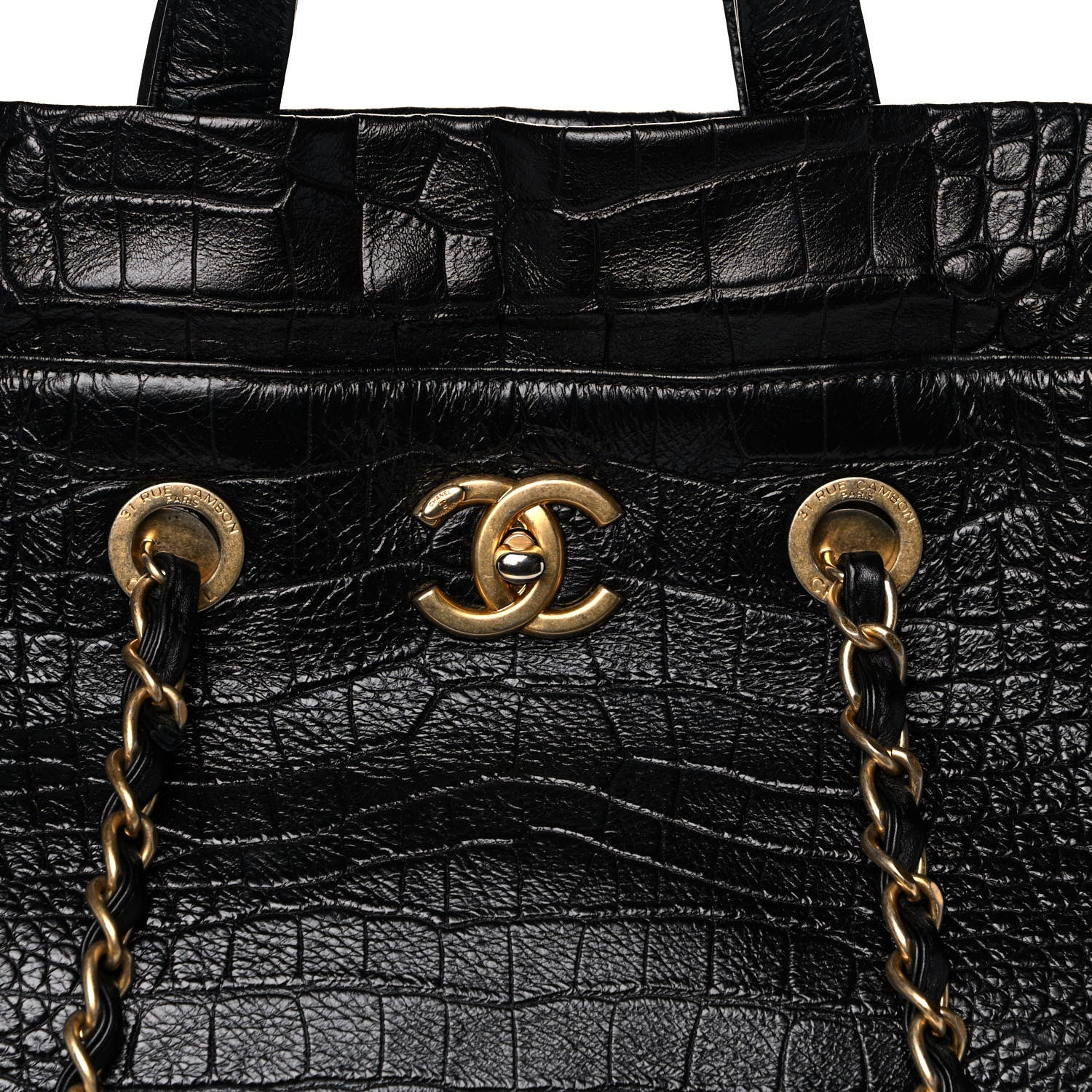Chanel Calfskin Crocodile Embossed Large Cocodile Shopping Tote Black 9 of 14