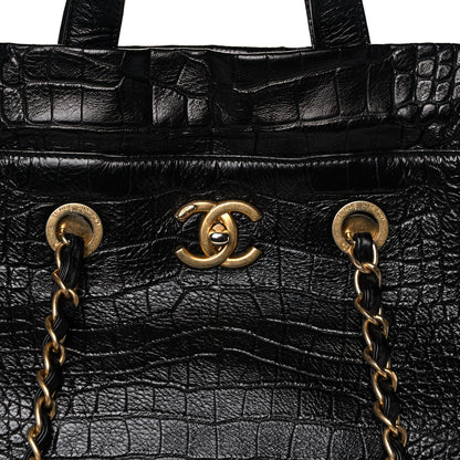 Chanel Calfskin Crocodile Embossed Large Cocodile Shopping Tote Black 9 of 14