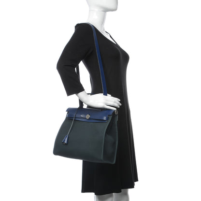 Hermes Vache Hunter Toile Herbag Zip 31 PM Vert Cypress Bleu Saphir 2 of 11