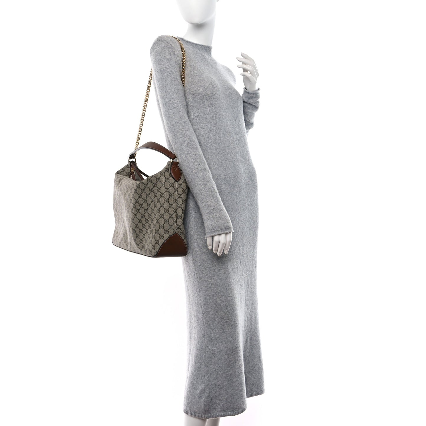 GG Supreme Monogram Large Linea A Hobo Light Brown