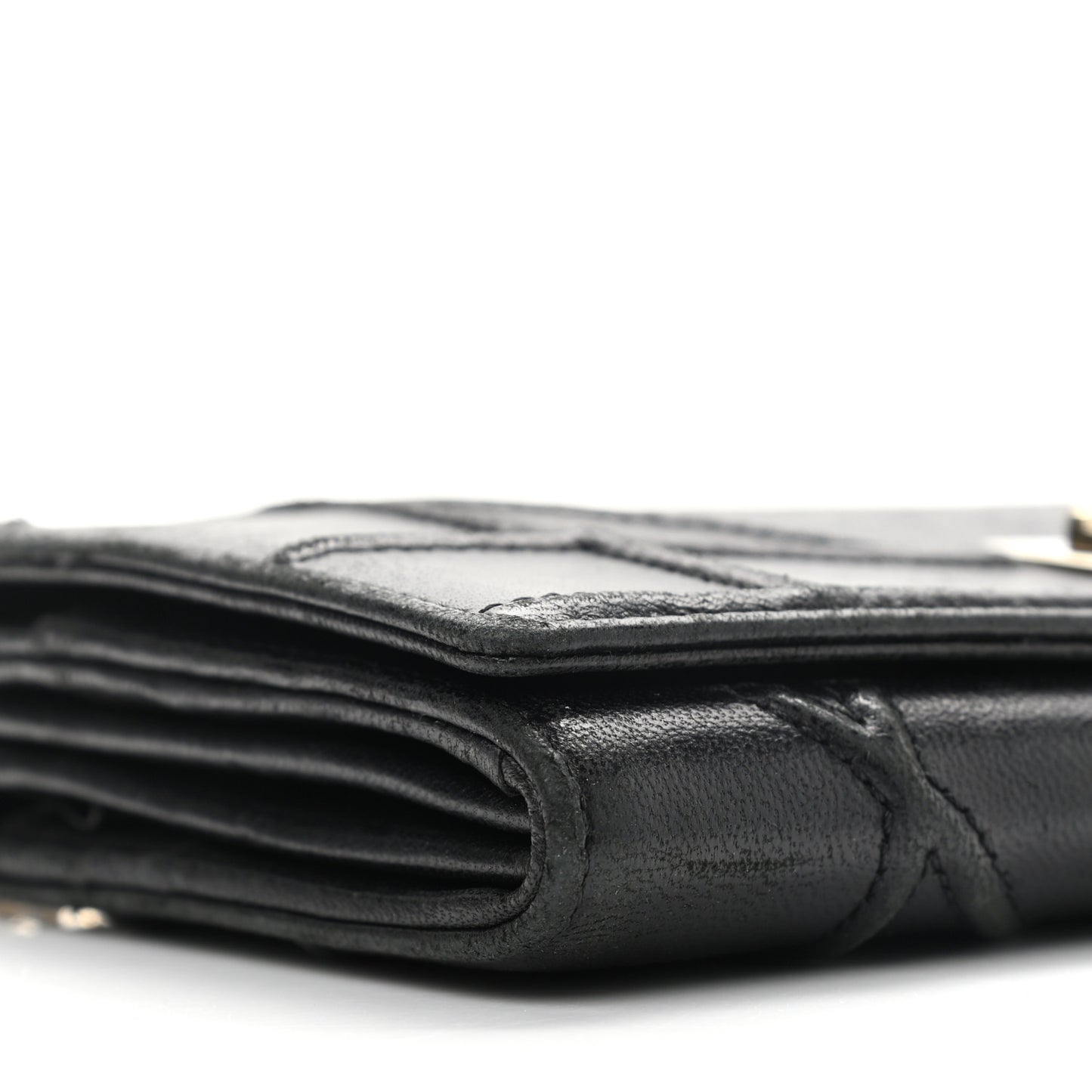 Grained Calfskin Diorama Wallet on Chain Pouch Black