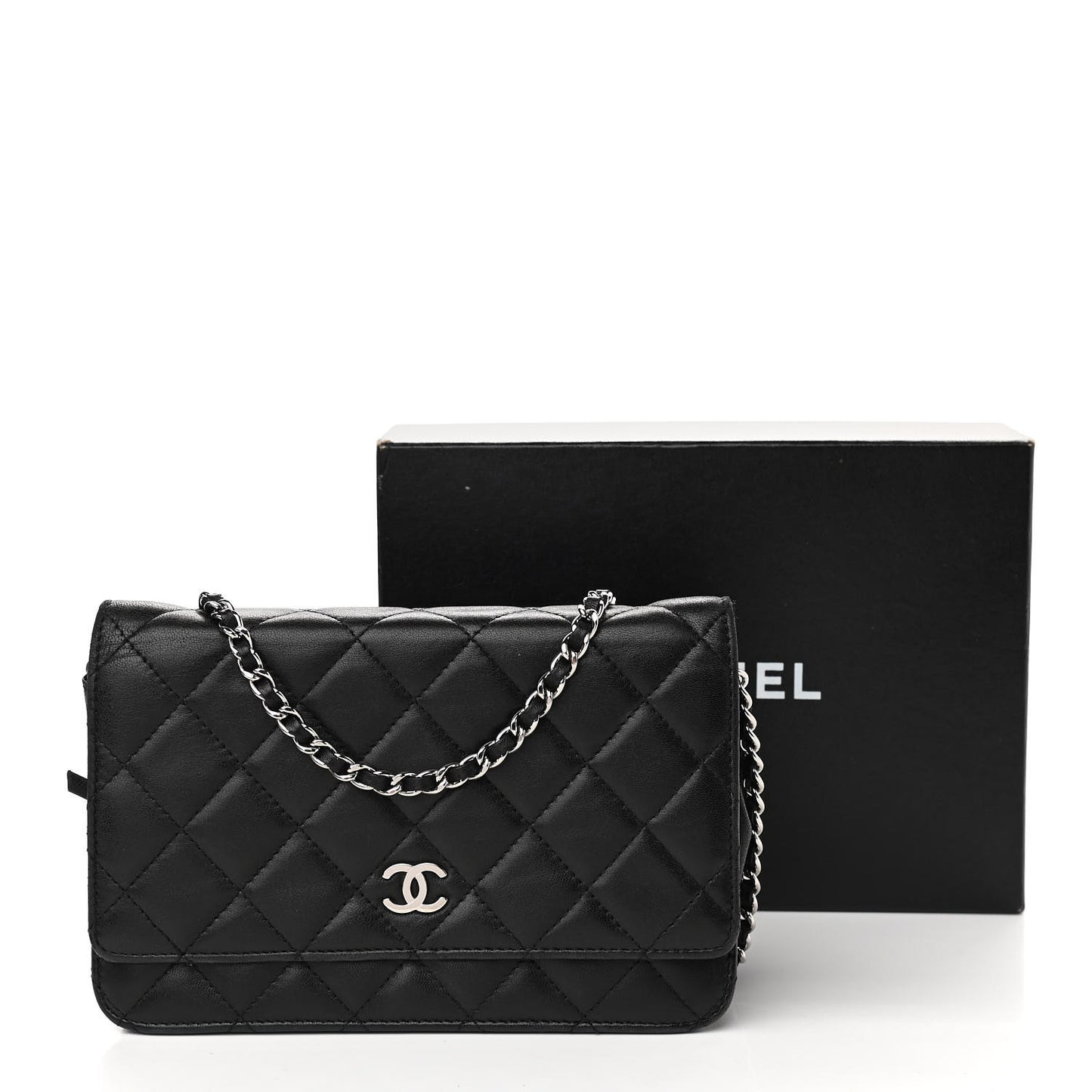 Lambskin Quilted Wallet On Chain WOC Black