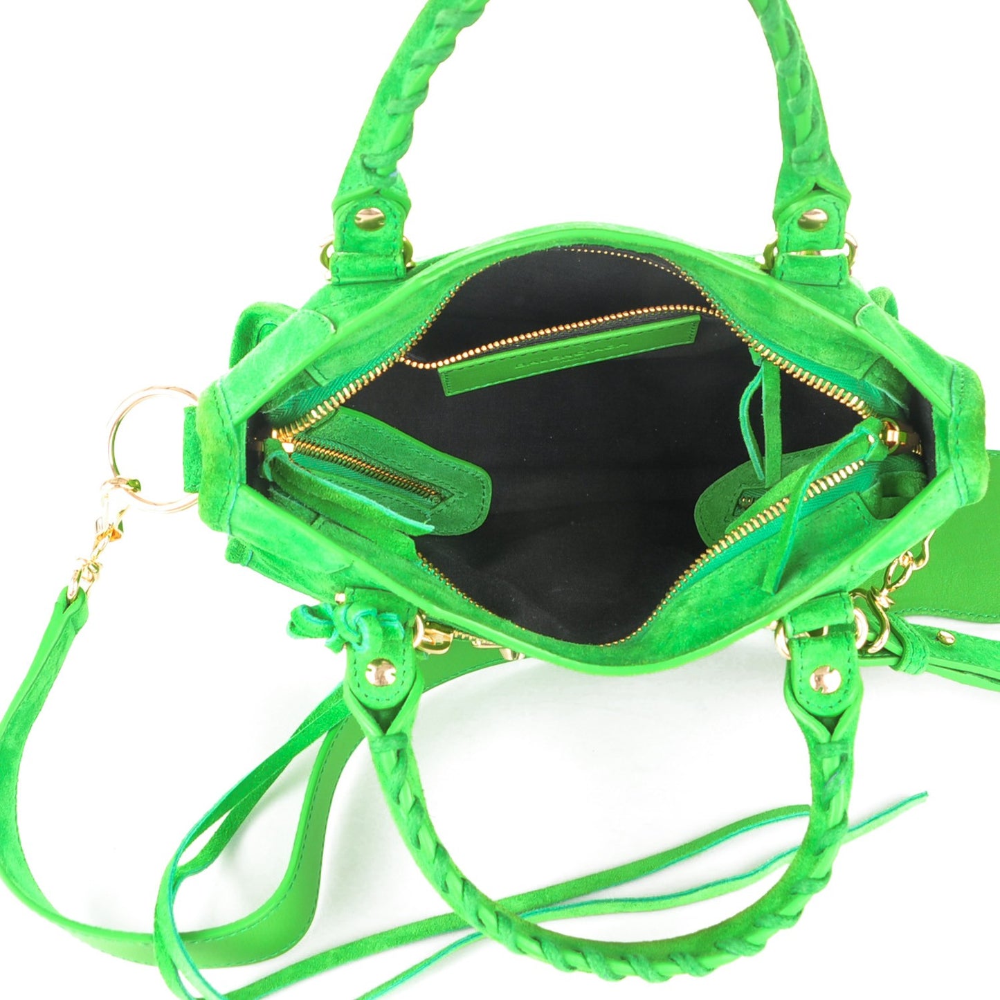 Baby Daim Suede Gold Metallic Edge Hardware Mini City Vert Fluo