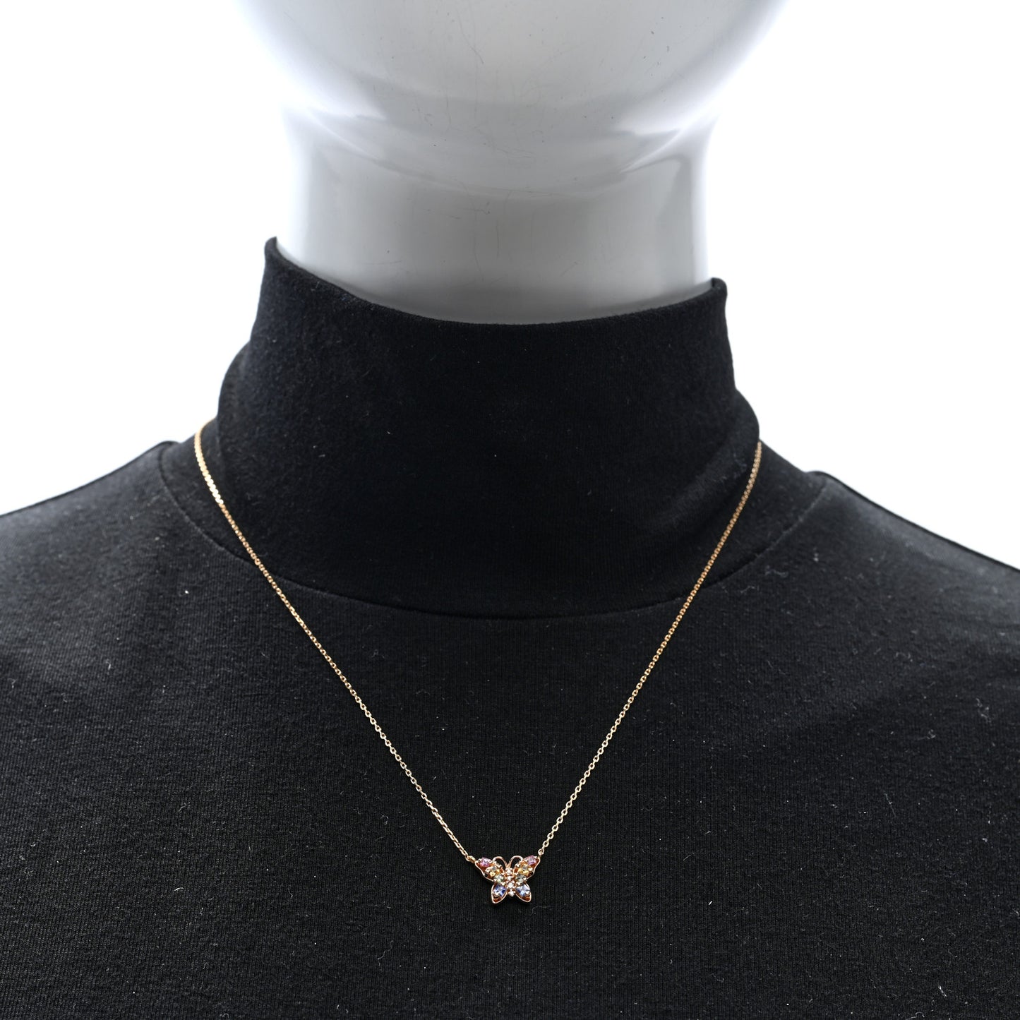 18K Rose Gold Sapphire Mini Princess Pastel Butterfly Pendant Necklace