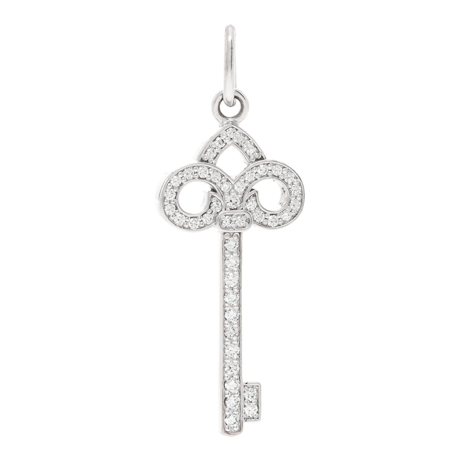 Tiffany 18K White Gold Diamond Mini Fleur De Lis Key Pendant 1 of 3