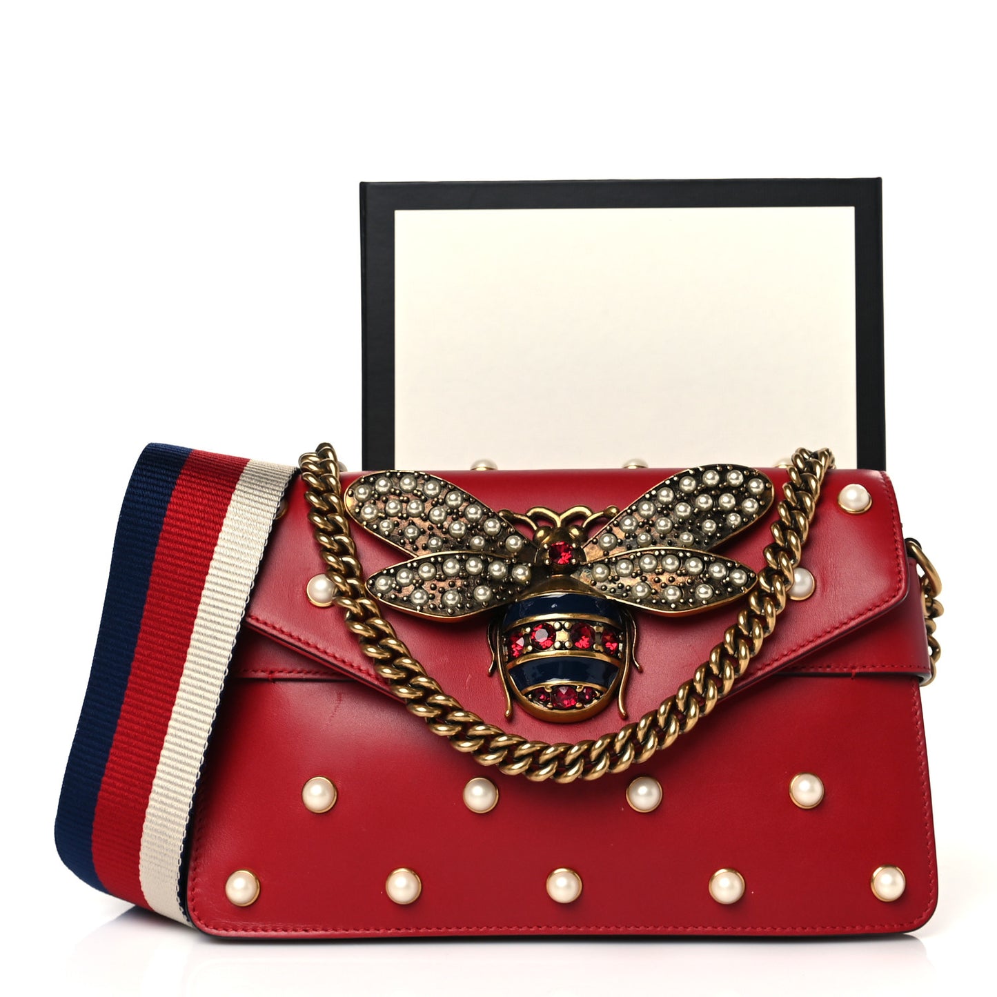 Nappa Pearl Studded Mini Queen Margaret Broadway Shoulder Bag Hibiscus Red