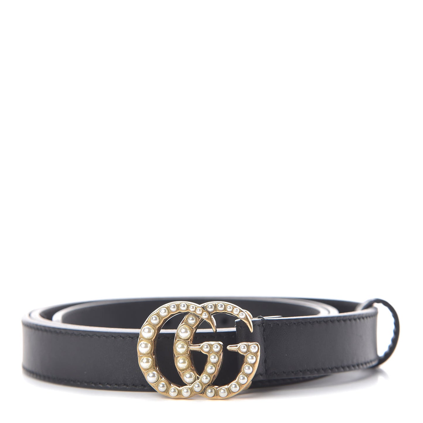 Calfskin Pearl Double G 20mm Belt 90 36 Black Cream