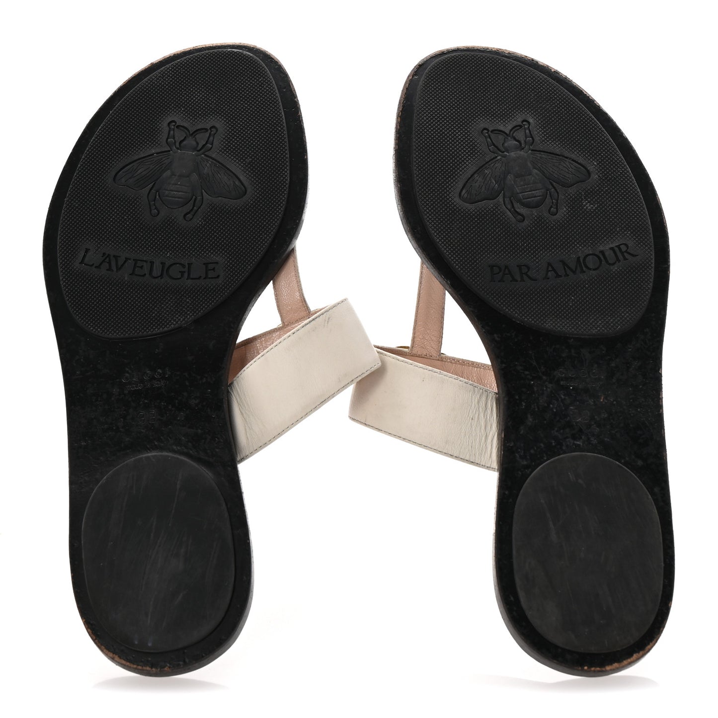Calfskin GG Marmont Thong Sandals 38 Mystic White