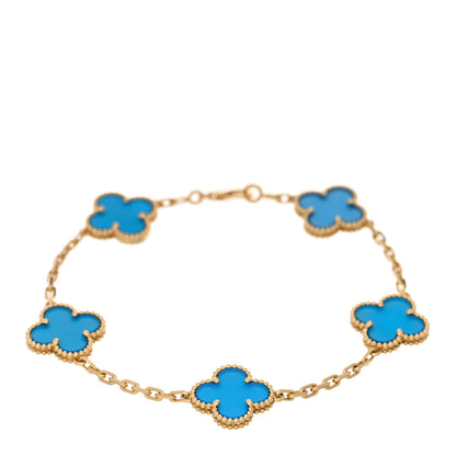 Van Cleef & Arpels 18K Yellow Gold Blue Agate 5 Motifs Vintage Alhambra Bracelet 1 of 4