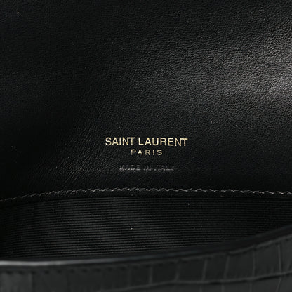 Saint Laurent Crocodile Embossed Monogram Phone Holder Crossbody Black 6 of 9