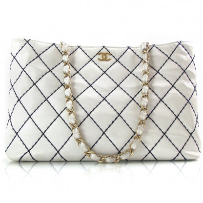 Chanel Lambskin Contrast Stitch Tote White 1 of 11