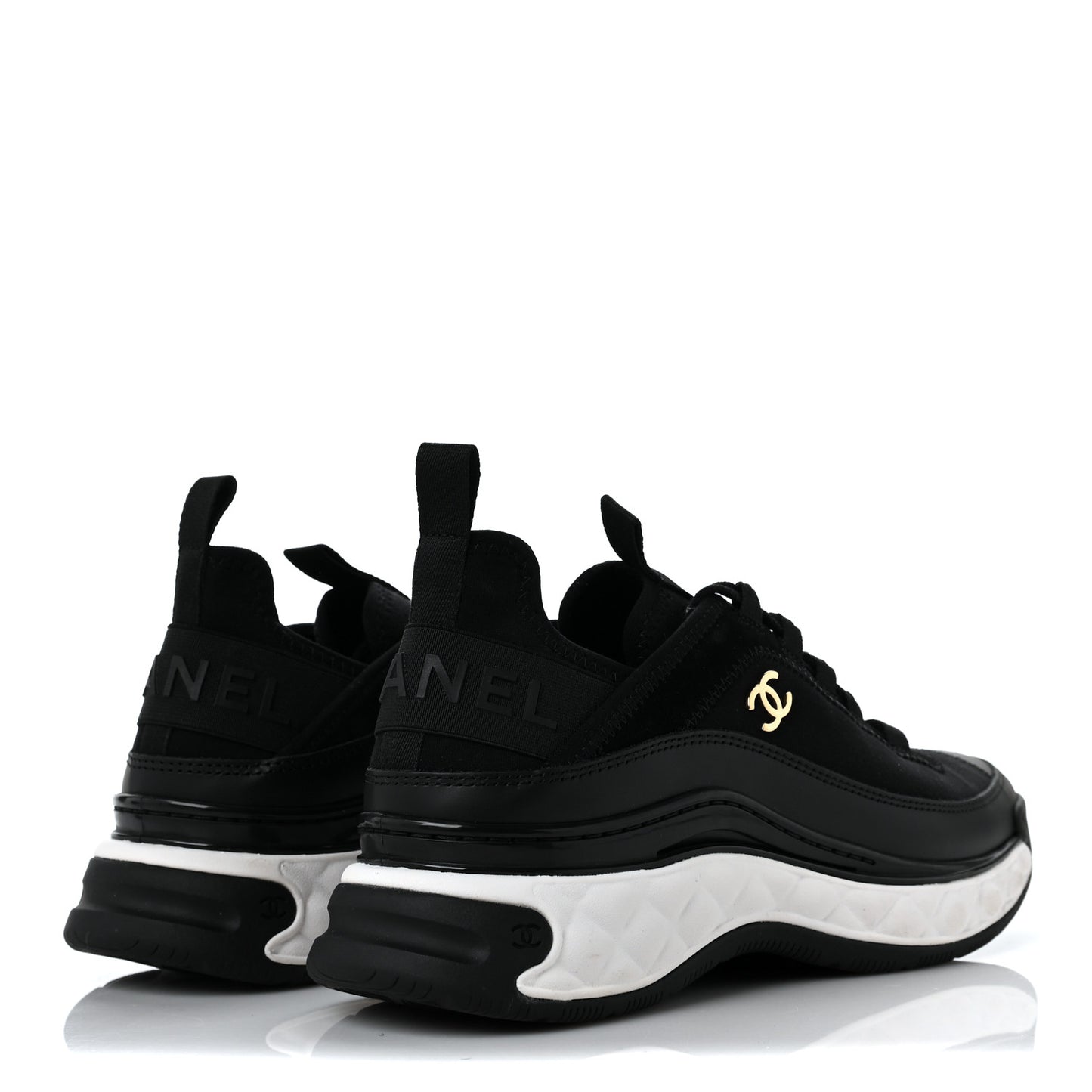 Velvet Calfskin Mixed Fibers CC Sneakers 37.5 Black