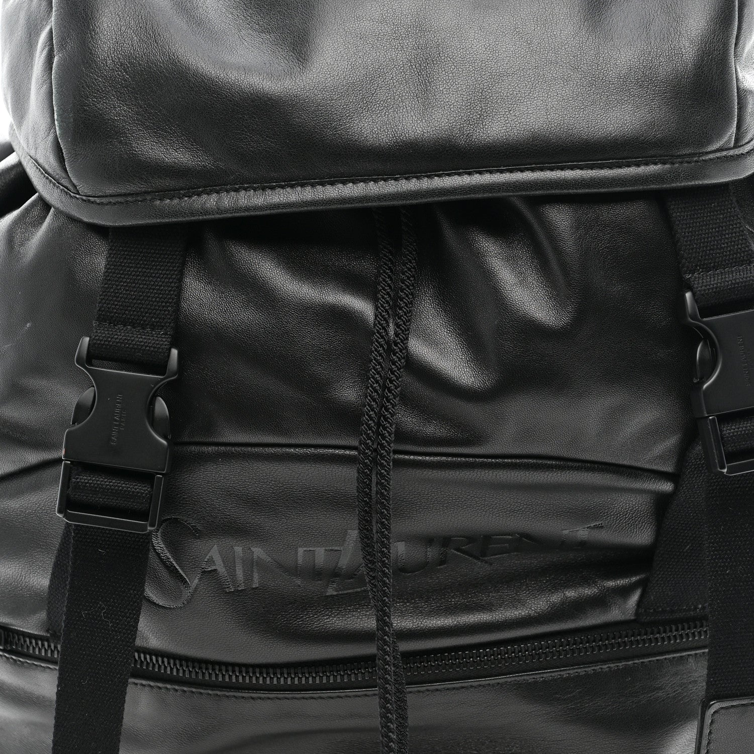 Saint Laurent Lambskin Logo Debossed Backpack Black 8 of 10