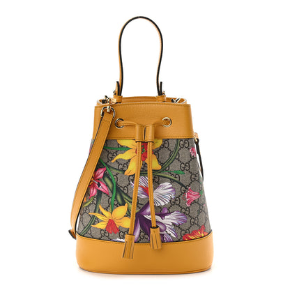 Gucci GG Supreme Monogram Flora Small Ophidia Bucket Bag Beige Multicolor Crop 1 of 9