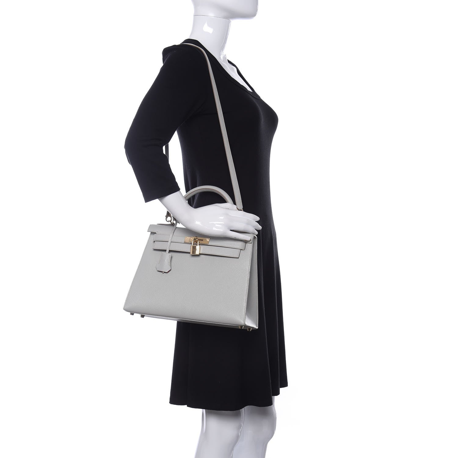 Hermes Chevre Mysore Horseshoe Kelly Sellier 28 Gris Perle Rose Shocking 2 of 16