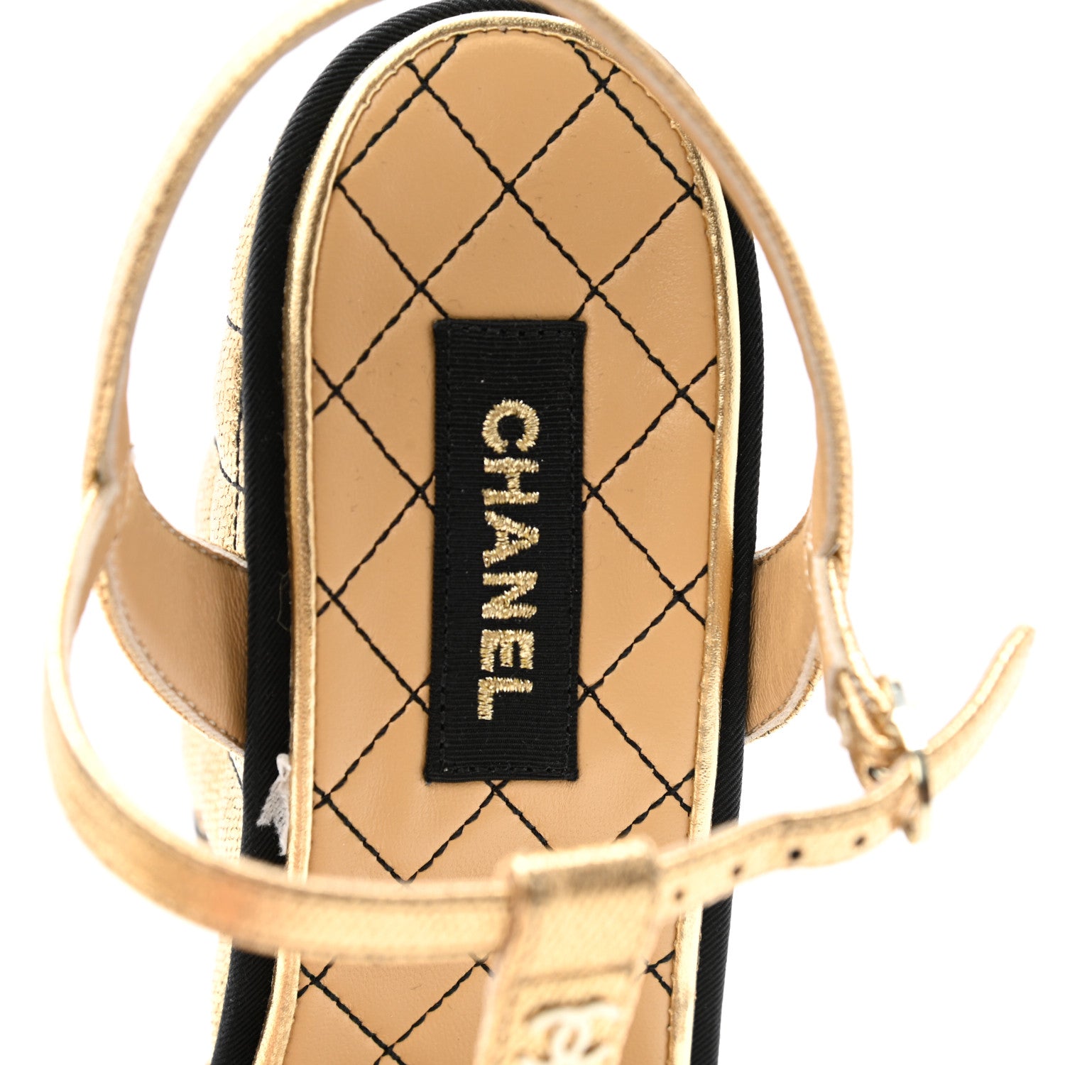 Chanel Laminated Goatskin Quilted Wedge Sandals 38.5 Gold 7 of 10