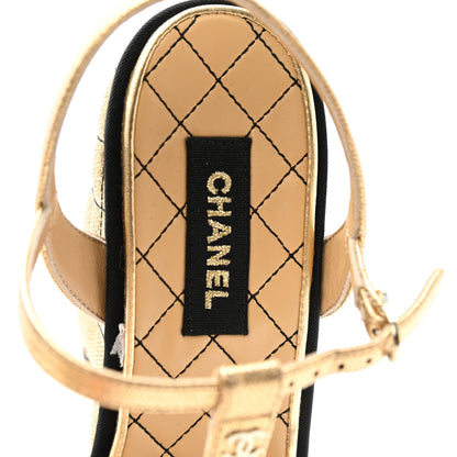 Chanel Laminated Goatskin Quilted Wedge Sandals 38.5 Gold 7 of 10