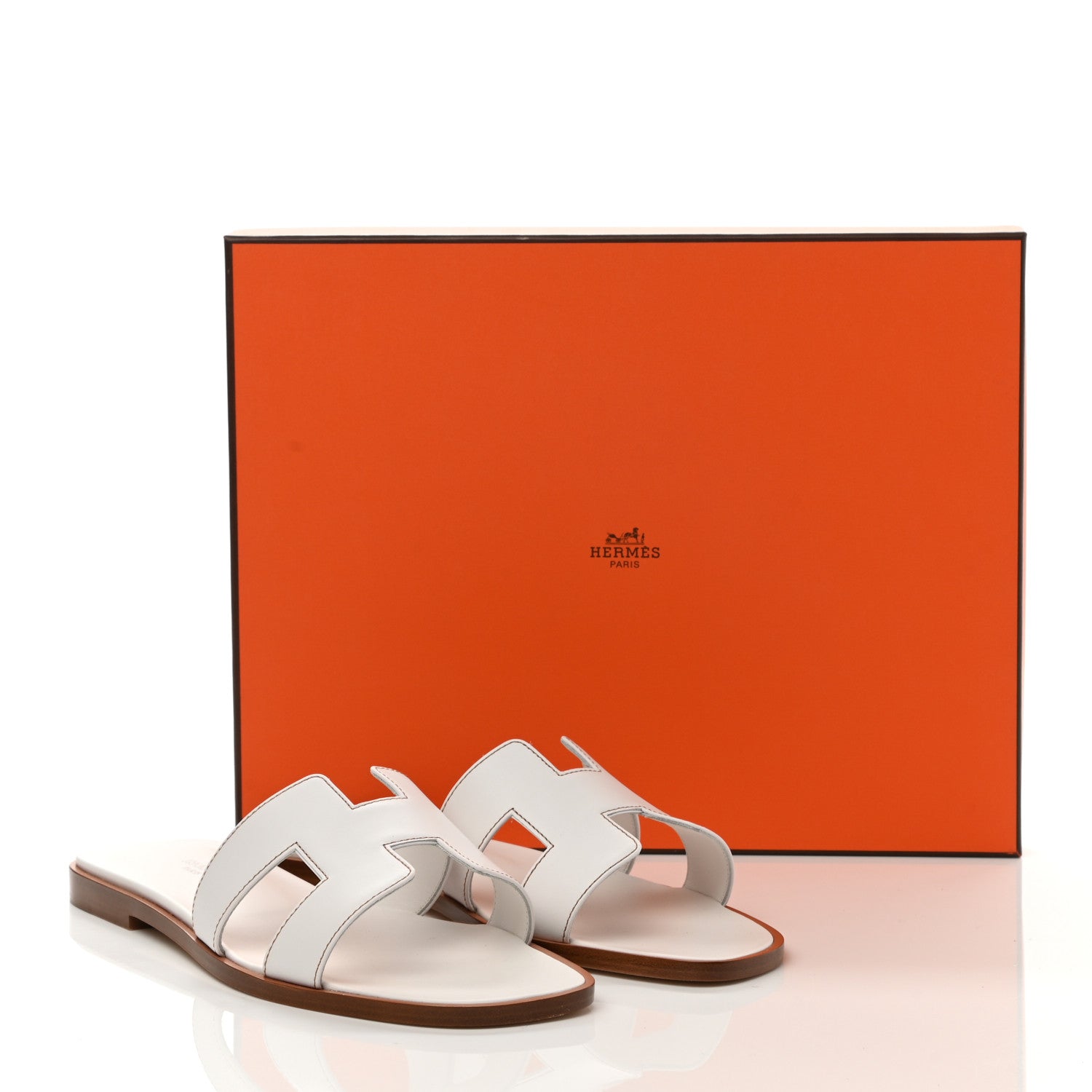 Hermes Box Calfskin Oran Sandals 37 White 9 of 9