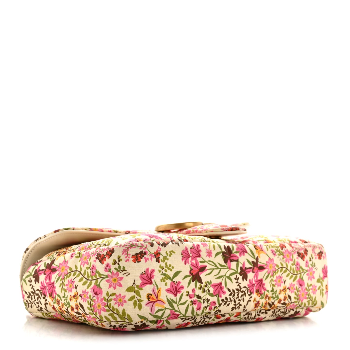 Cotton Calfskin Matelasse Floral Print Small GG Marmont Shoulder Bag Ivory Pink