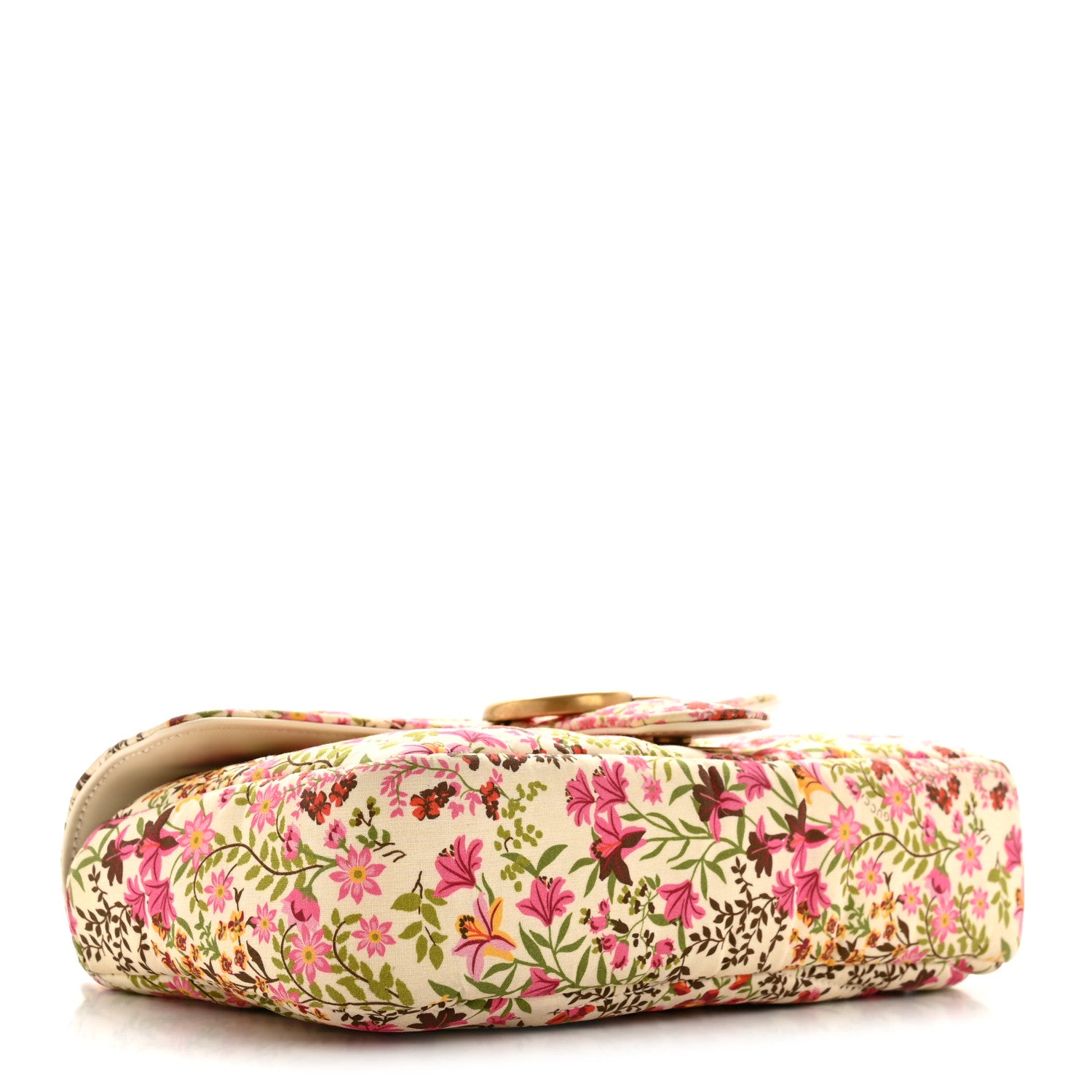 Gucci Cotton Calfskin Matelasse Floral Print Small GG Marmont Shoulder Bag Ivory Pink 4 of 10