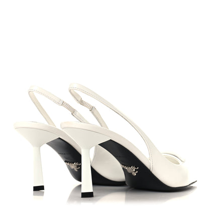 Prada Calfskin Triangle Logo Pointed Toe 75mm Slingback Pumps 36.5 White 5 of 8