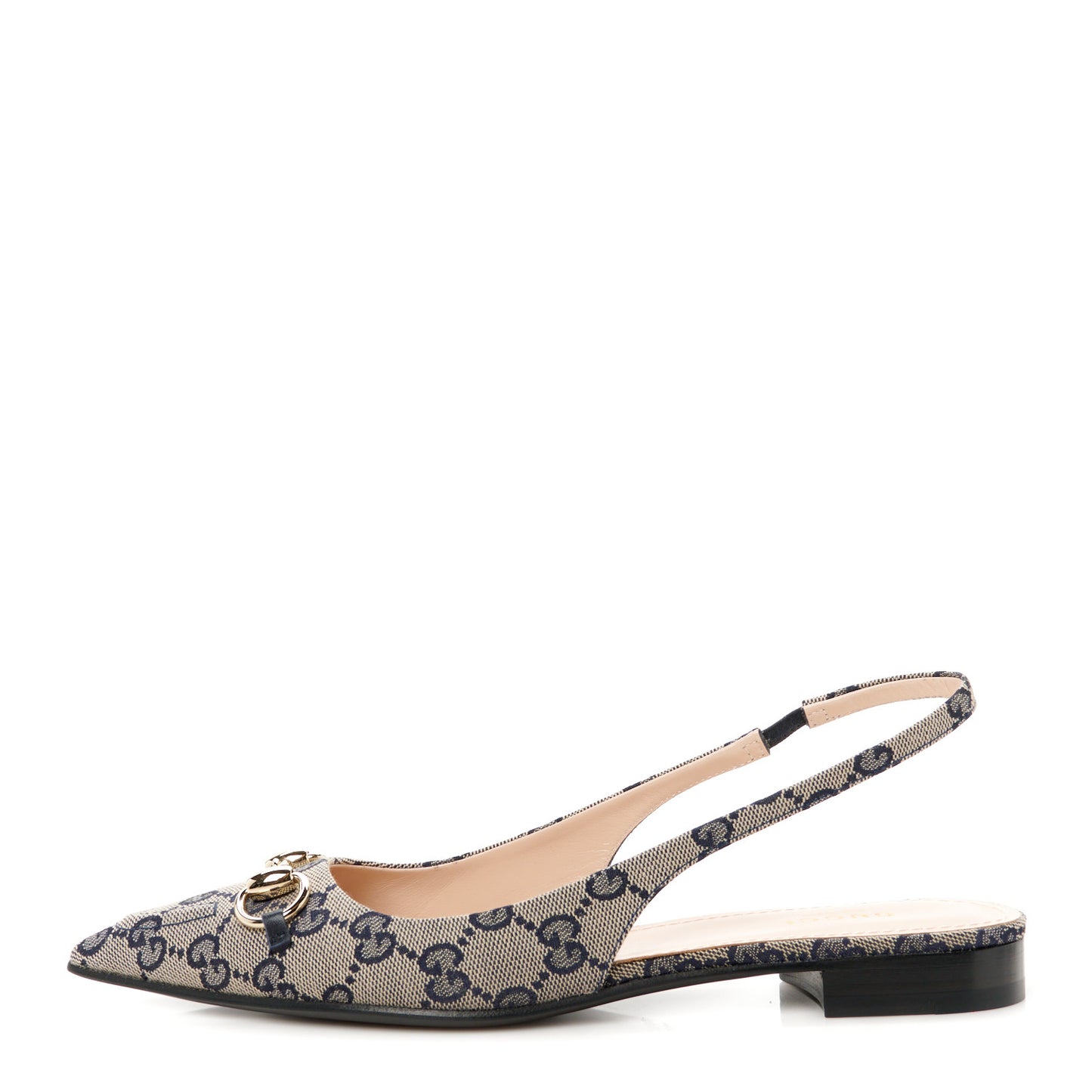 Monogram Horsebit Womens Slingback Ballet Flat 36.5 Beige Blue