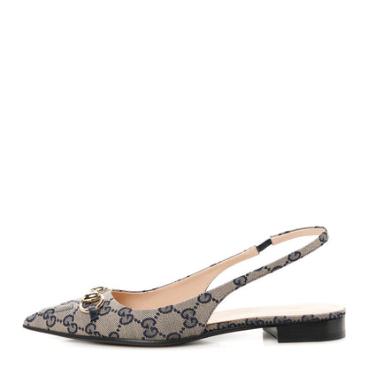 Gucci Monogram Horsebit Womens Slingback Ballet Flat 36.5 Beige Blue 2 of 20