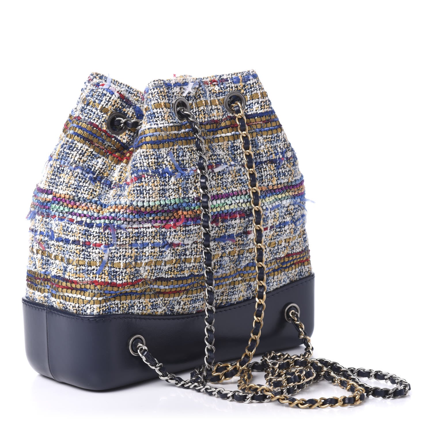 Chanel Tweed Calfskin Quilted Gabrielle Backpack Blue Gold Red White 2 of 9
