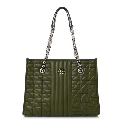 Gucci Calfskin Matelasse Aria Medium GG Marmont Shoulder Tote Military Wood 1 of 10
