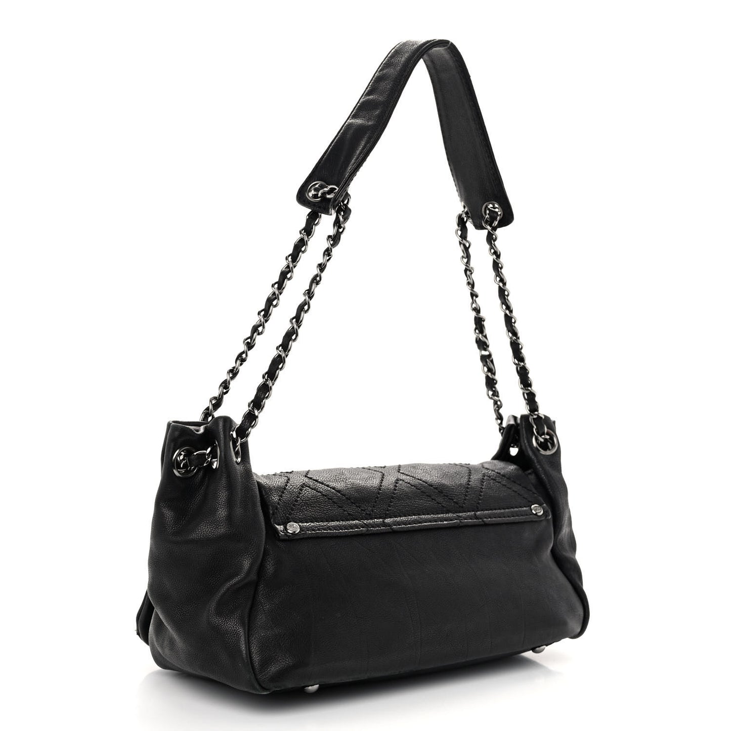 Calfskin Diamond Stitch Accordion Flap Black