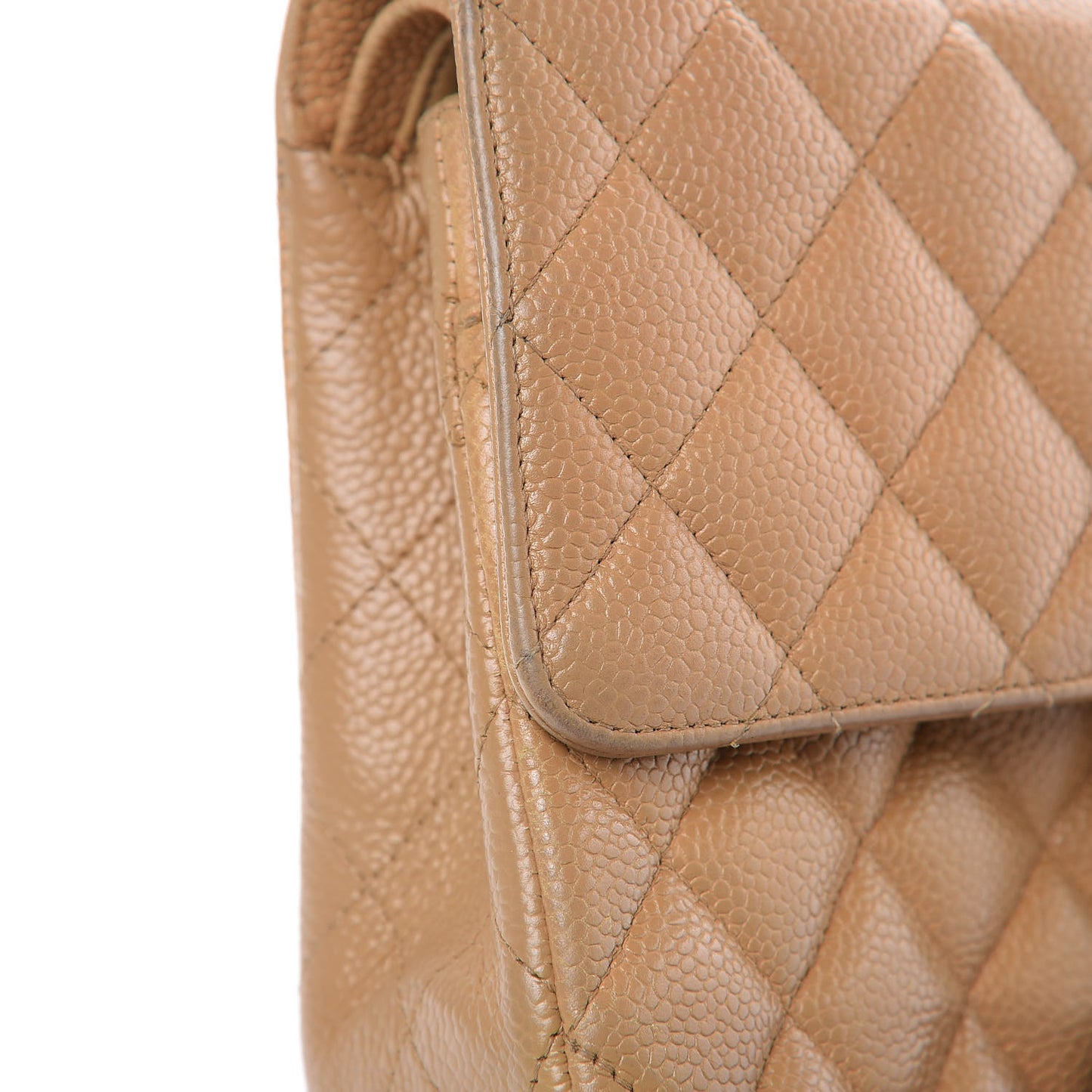 Caviar Quilted Medium Double Flap Beige