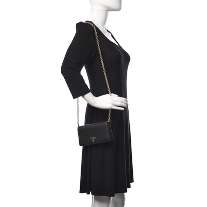 Prada Vitello Daino Chain Wallet Black 2 of 12