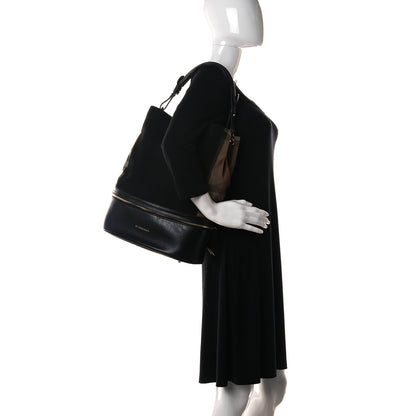 Burberry Nubuck Canvas Check Beckett Bucket Bag Black 2 of 10