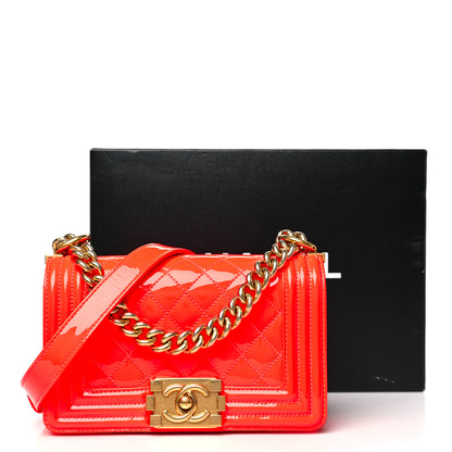 Chanel Patent Calfskin Quilted Small Boy Flap Orange 11 of 11