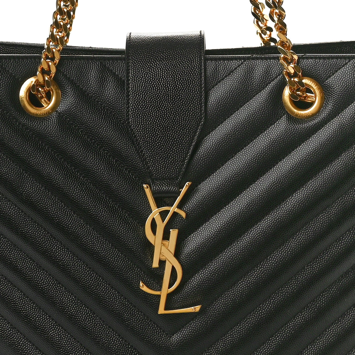 Saint Laurent Grain De Poudre Matelasse Chevron Monogram Shopping Bag Black 8 of 11