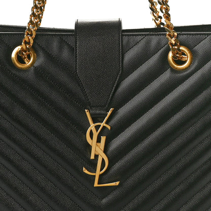 Saint Laurent Grain De Poudre Matelasse Chevron Monogram Shopping Bag Black 8 of 11