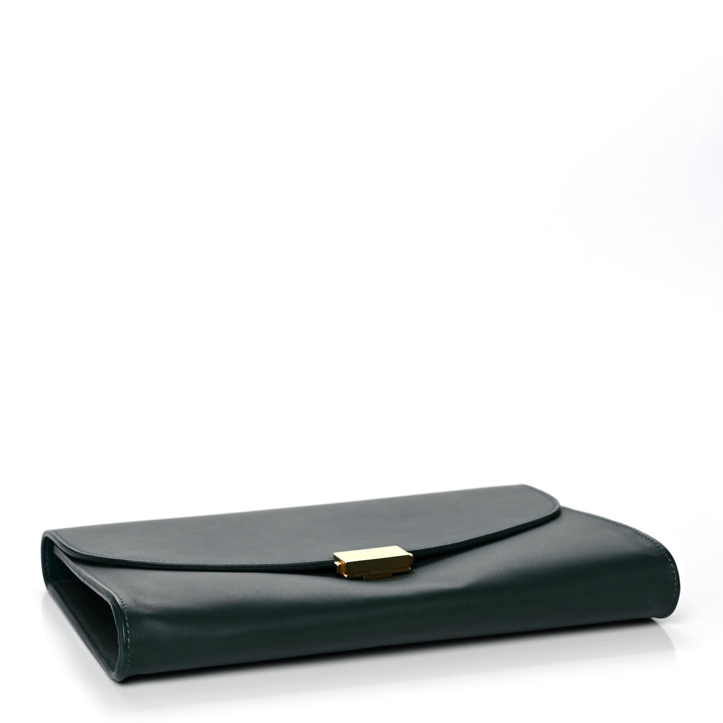 Calfskin Envelope Flat Clutch Dark Green