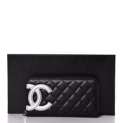 Chanel Calfskin Quilted Cambon Large Gusset Zip Around Wallet Black Silver 9 of 9