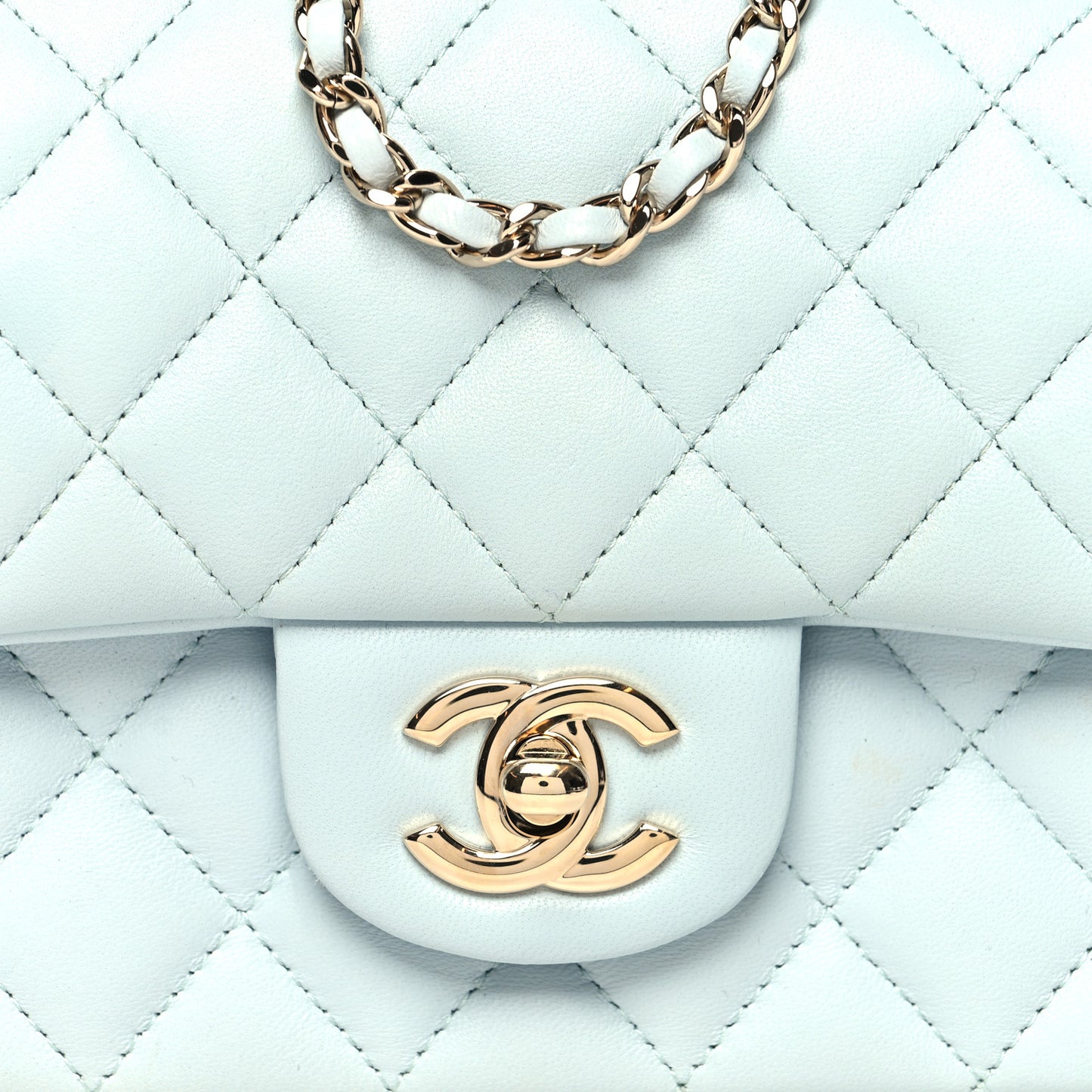Lambskin Quilted Mini Top Handle Rectangular Flap Light Blue