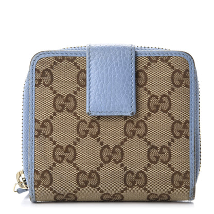 Gucci Monogram Dollar Calfskin Zip Around French Flap Wallet Beige Ebony Mineral Blue 1 of 12