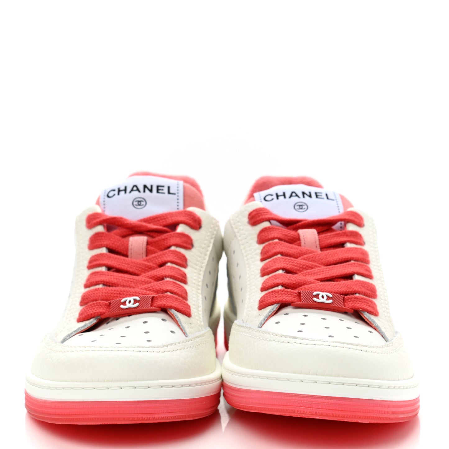Grained Calfskin Fabric Womens Logo Sneakers 35 White Red