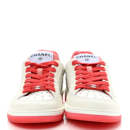 Chanel Grained Calfskin Fabric Womens Logo Sneakers 35 White Red 2 of 7